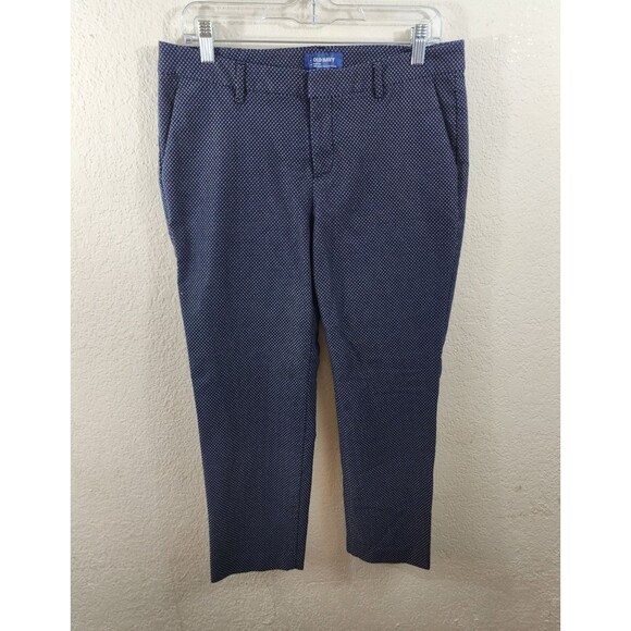 Old Navy Womens 8 Harper Blue White Dot Mid-Rise Fully Lined Stretch Pants - Picture 1 of 7